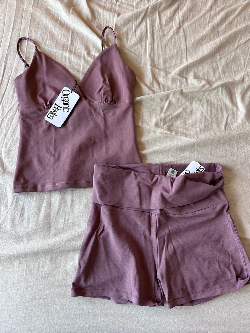 NWT Organic Basics Women's Mauve Cami Tank & Fold-Over Shorts Set, S